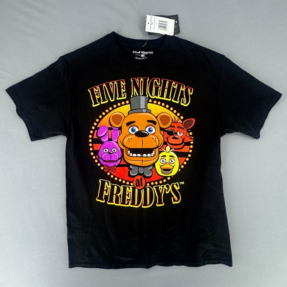 Five Nights at Freddys Boys Black Graphic T-Shirt Freddy Fazbear Large NEW L